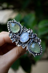 Botanical Harmony – Prehnite & Rainbow Moonstone Ring, AR-7364