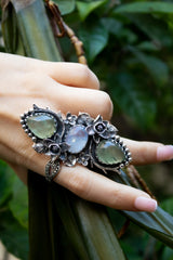 Botanical Harmony – Prehnite & Rainbow Moonstone Ring, AR-7364