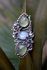 Botanical Harmony – Prehnite & Rainbow Moonstone Ring, AR-7364