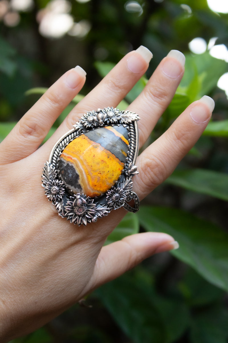 Golden Sunfield: Bumble Bee Jasper Ring, AR-7812