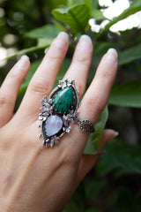 Verdant Veil- Azurite Malachite & Moonstone Ring, AR- 7817
