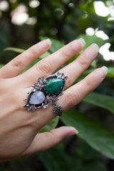 Verdant Veil- Azurite Malachite & Moonstone Ring, AR- 7817