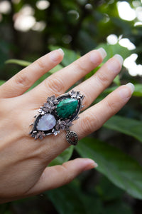 Verdant Veil- Azurite Malachite & Moonstone Ring, AR- 7817