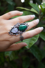 Verdant Veil- Azurite Malachite & Moonstone Ring, AR- 7817