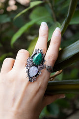 Verdant Veil- Azurite Malachite & Moonstone Ring, AR- 7817