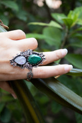 Verdant Veil- Azurite Malachite & Moonstone Ring, AR- 7817