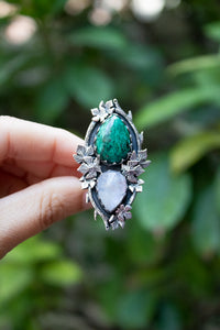 Verdant Veil- Azurite Malachite & Moonstone Ring, AR- 7817