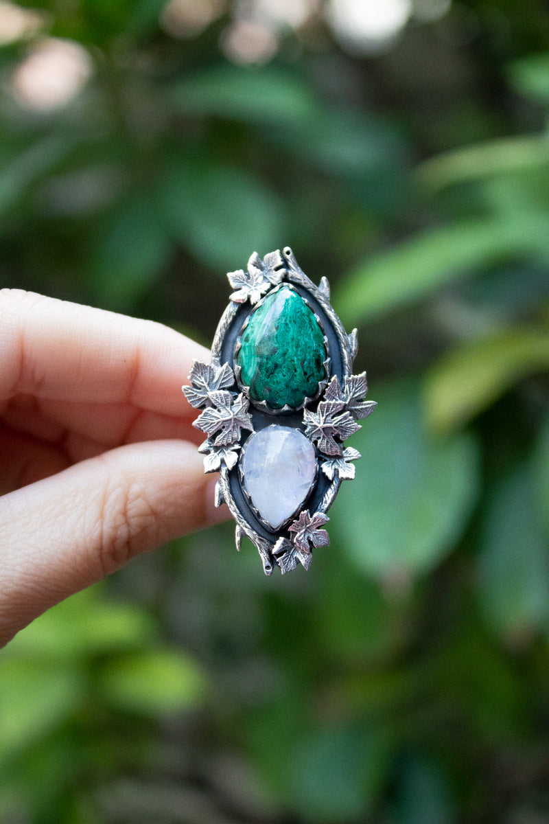 Verdant Veil- Azurite Malachite & Moonstone Ring, AR- 7817
