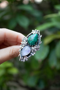 Verdant Veil- Azurite Malachite & Moonstone Ring, AR- 7817