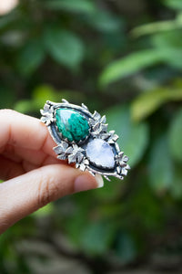 Verdant Veil- Azurite Malachite & Moonstone Ring, AR- 7817