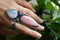Anneau d'opale rose et de pierre de lune, anneau de poisson d'étoile, AR-6668