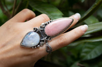 Pink Opal & Moonstone Ring, Star fish Ring, AR-6668