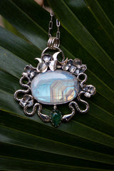 Serpent’s Moon – Moonstone & Green Tourmaline Pendant, AP-7362