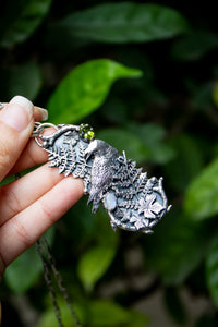 Forest Omen Crow Pendant- Green Tourmaline & Moonstone AP-7790