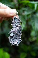 Forest Omen Crow Pendant- Green Tourmaline & Moonstone AP-7790