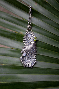 Forest Omen Crow Pendant- Green Tourmaline & Moonstone AP-7790