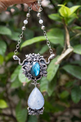 Serpents of the Luminous Grove: Labradorite Moonstone Necklace, AR-7800
