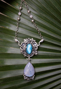 Serpents of the Luminous Grove: Labradorite Moonstone Necklace, AR-7800