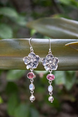 Blush Petal Drops, Pink Tourmaline & Moonstone Earring, AE-7813