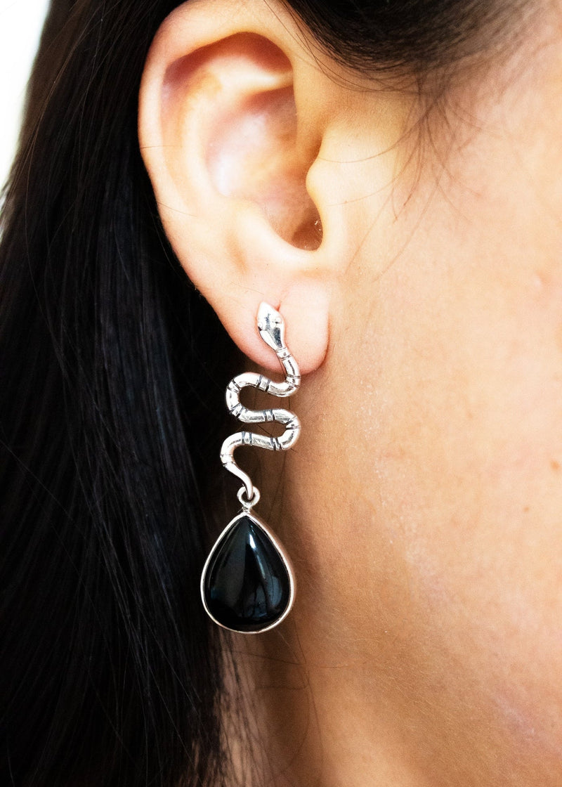 Black Onyx Snake Earrings AE-6647