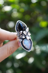 Twilight Blossom – Black Onyx & Moonstone Ring, AR-7393