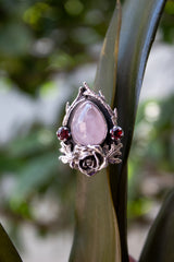 Rose Thorn: Rose Quartz & Garnet Floral Ring, AR-7391