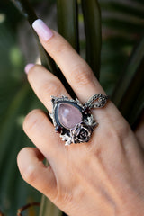 Rose Thorn: Rose Quartz & Garnet Floral Ring, AR-7391