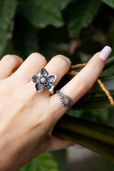 Whispering Bloom - Sterling Silver Floral Ring, AR- 7384