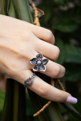 Whispering Bloom - Sterling Silver Floral Ring, AR- 7384