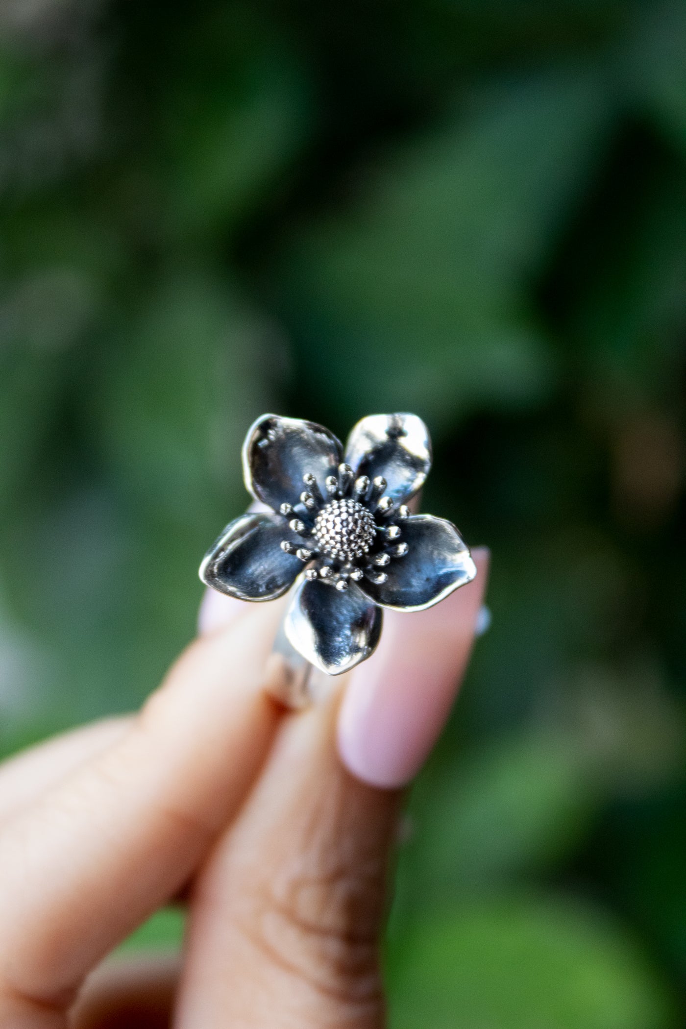 Whispering Bloom - Sterling Silver Floral Ring, AR- 7384