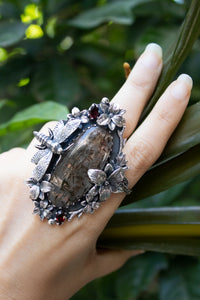 Anillo de piedras preciosas de jaspe y cianita Maligano, AR-6670