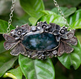 Sylvan Serenade: Moss Agate Butterfly Garland Necklace in Sterling Silver, AP- 6997