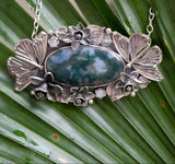 Sylvan Serenade: Moss Agate Butterfly Garland Necklace in Sterling Silver, AP- 6997