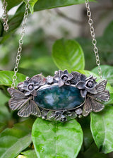 Sylvan Serenade: Moss Agate Butterfly Garland Necklace in Sterling Silver, AP- 6997