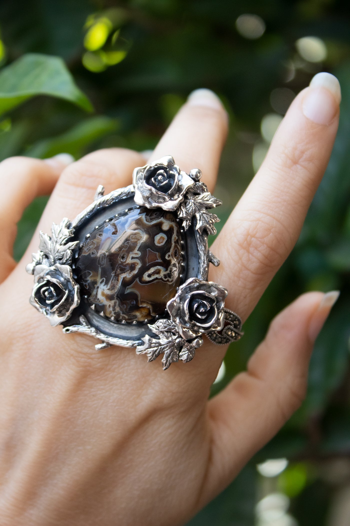 Veil of Shadows - Agua Nueva Agate Ring, AR-7628