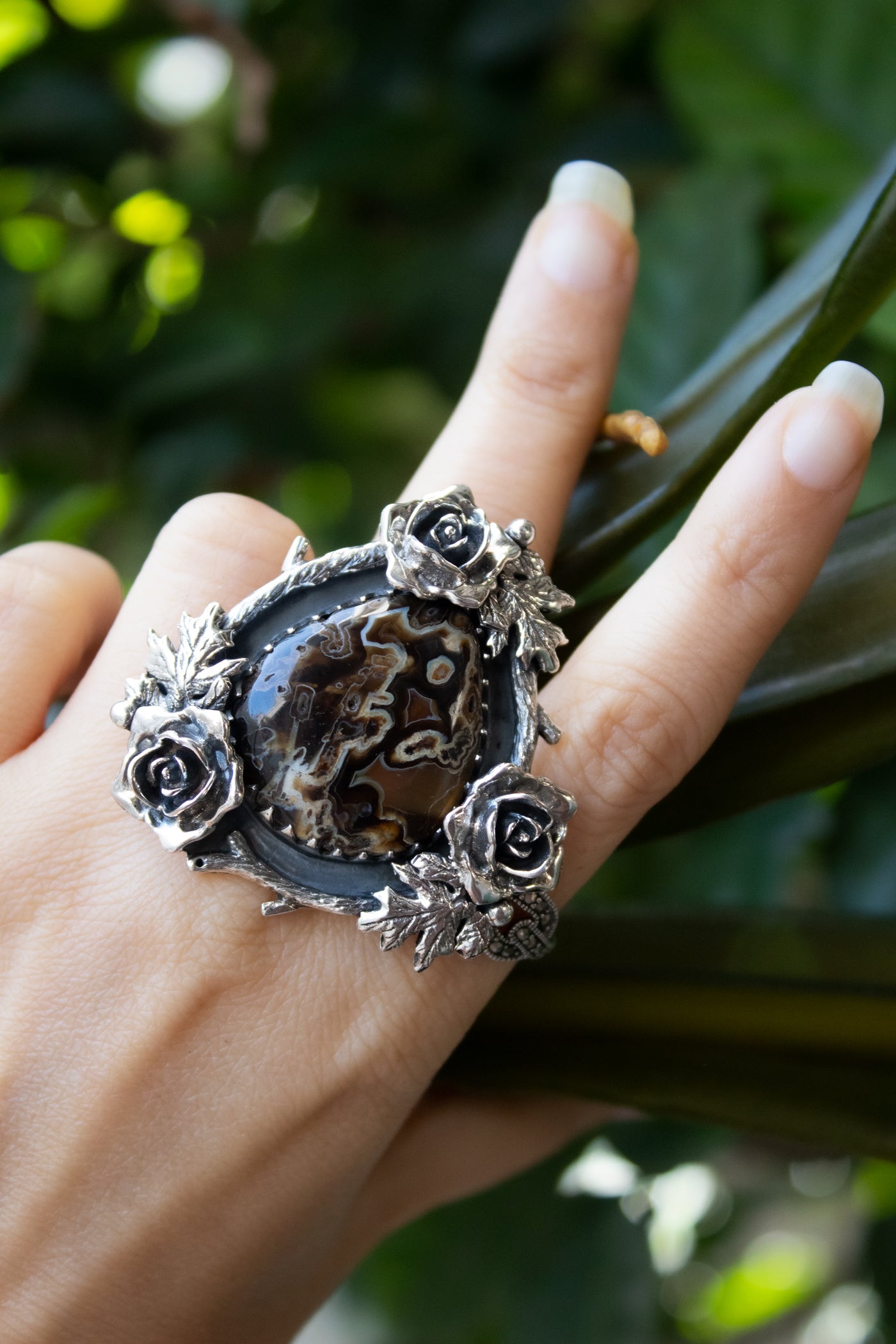 Veil of Shadows - Agua Nueva Agate Ring, AR-7628