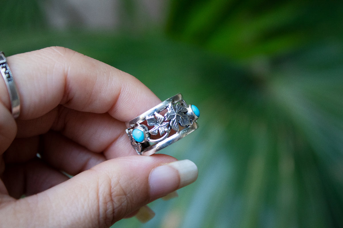 Turquoise Maple Leaf Band Ring, AR-6674