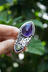 Whisper of the Twilight Moth – Amethyst & Green Tourmaline Ring, AR-7402