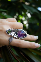 Whisper of the Twilight Moth – Amethyst & Green Tourmaline Ring, AR-7402