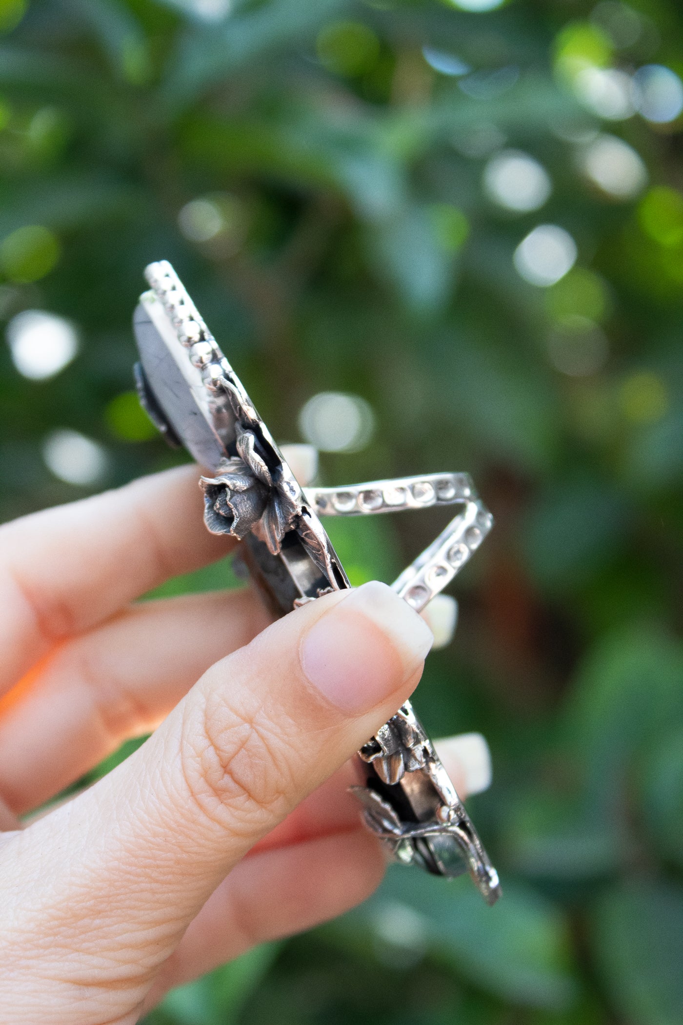 Mystic Bloom – Black Rutile, Labradorite &amp; Black Onyx Ring, AR-7394