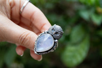 Moonstone Ring with Owl Sterling Silver Ring, AR-6677