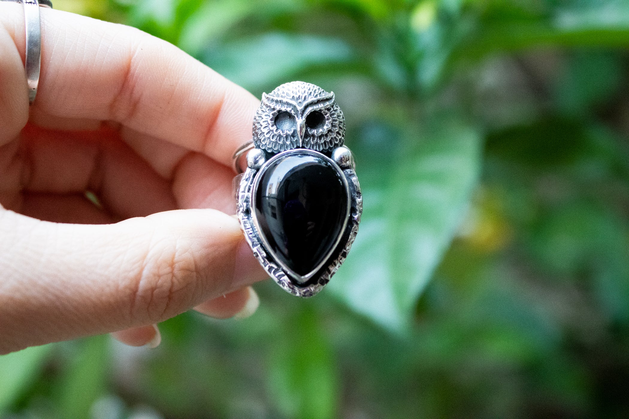 Handmade Balinese Sterling Silver Owl Ring with Garnet Eyes - Owl Eyes |  NOVICA