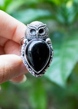 Black Onyx Owl Ring 925 Sterling Silver AR-6676