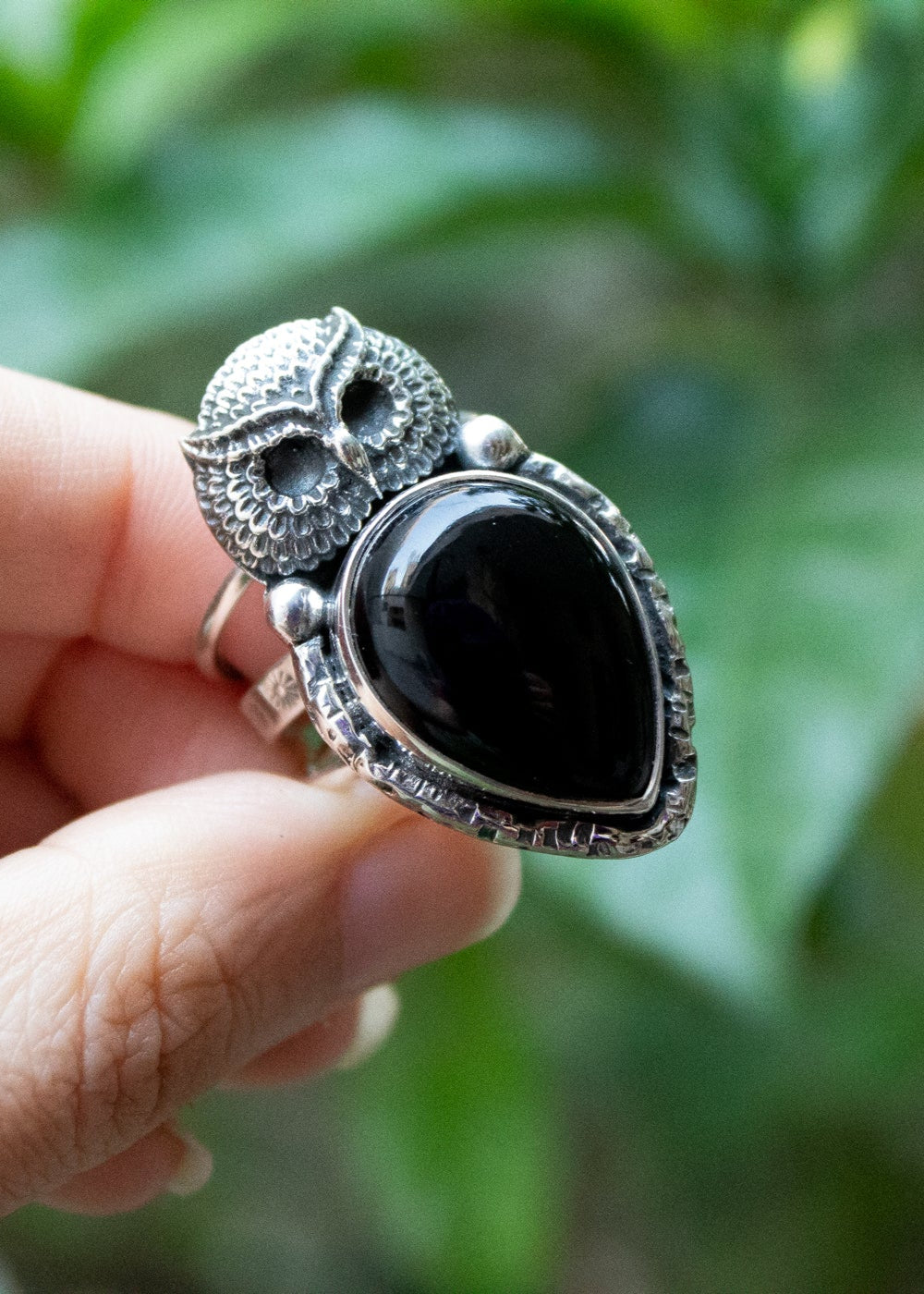 Black Onyx Owl Ring 925 Sterling Silver AR-6676