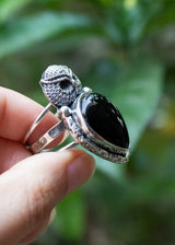 Black Onyx Owl Ring 925 Sterling Silver AR-6676