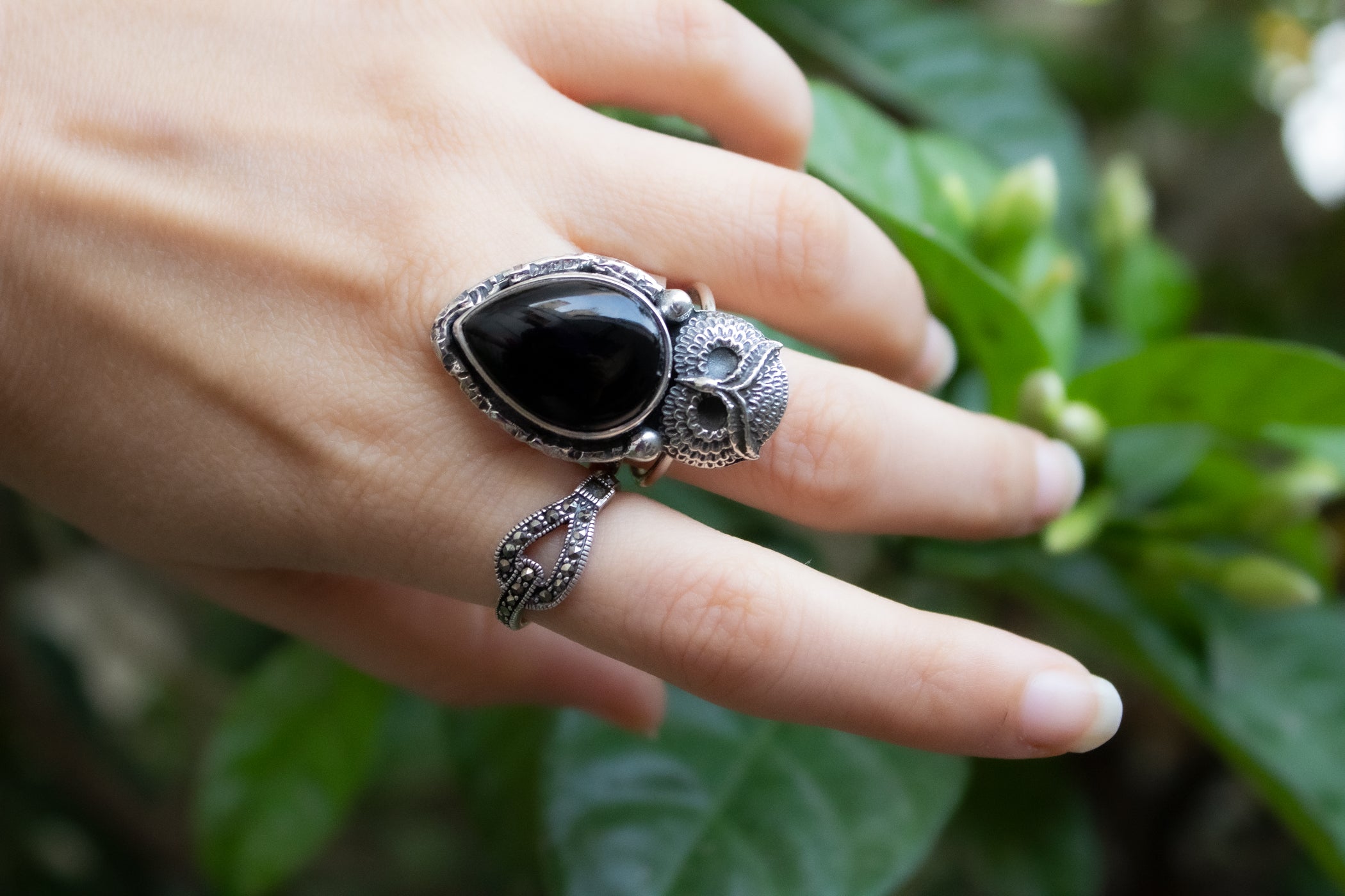 Black Onyx Owl Ring 925 Sterling Silver AR-6676 – Its Ambra