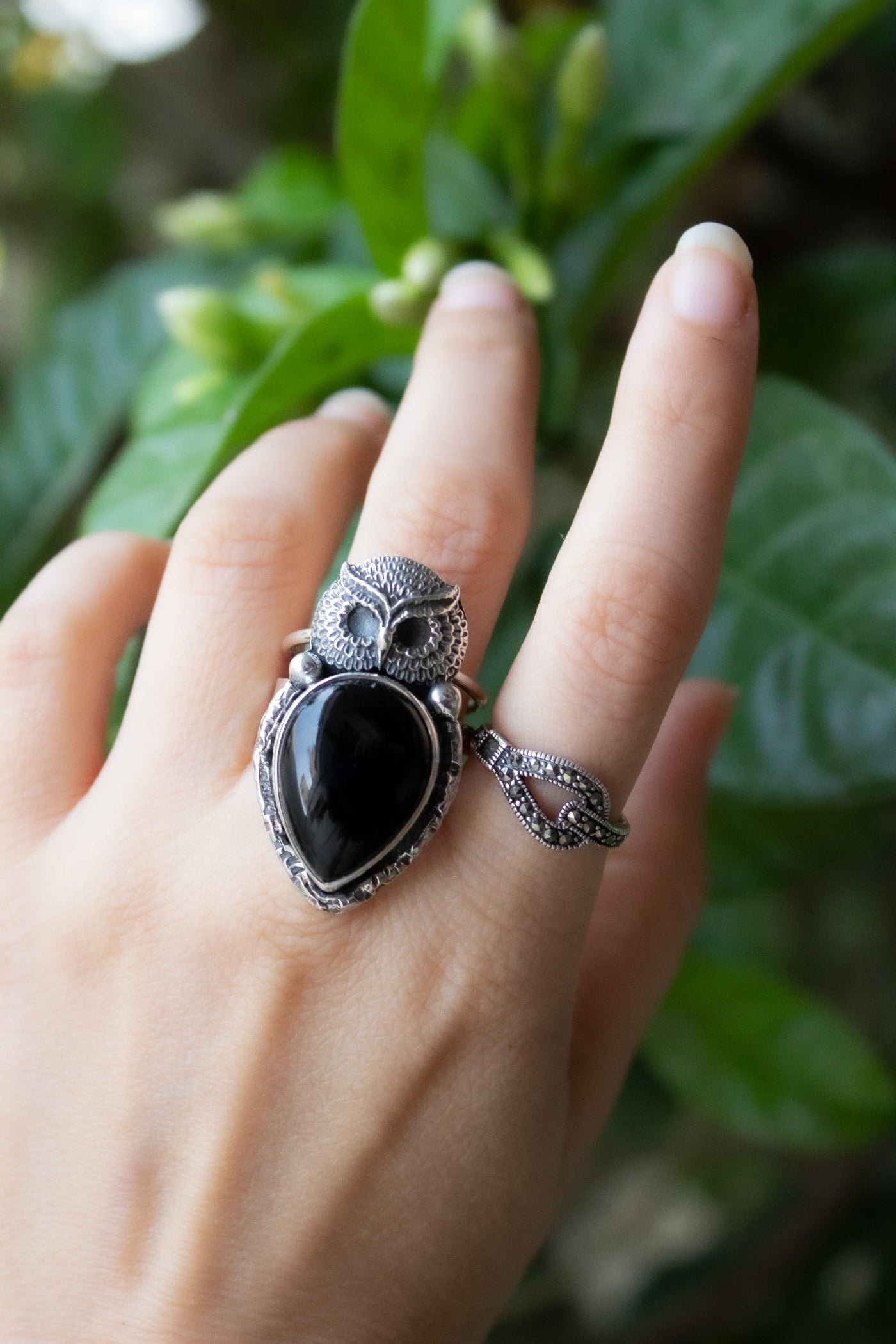 Black Onyx Owl Ring 925 Sterling Silver AR-6676