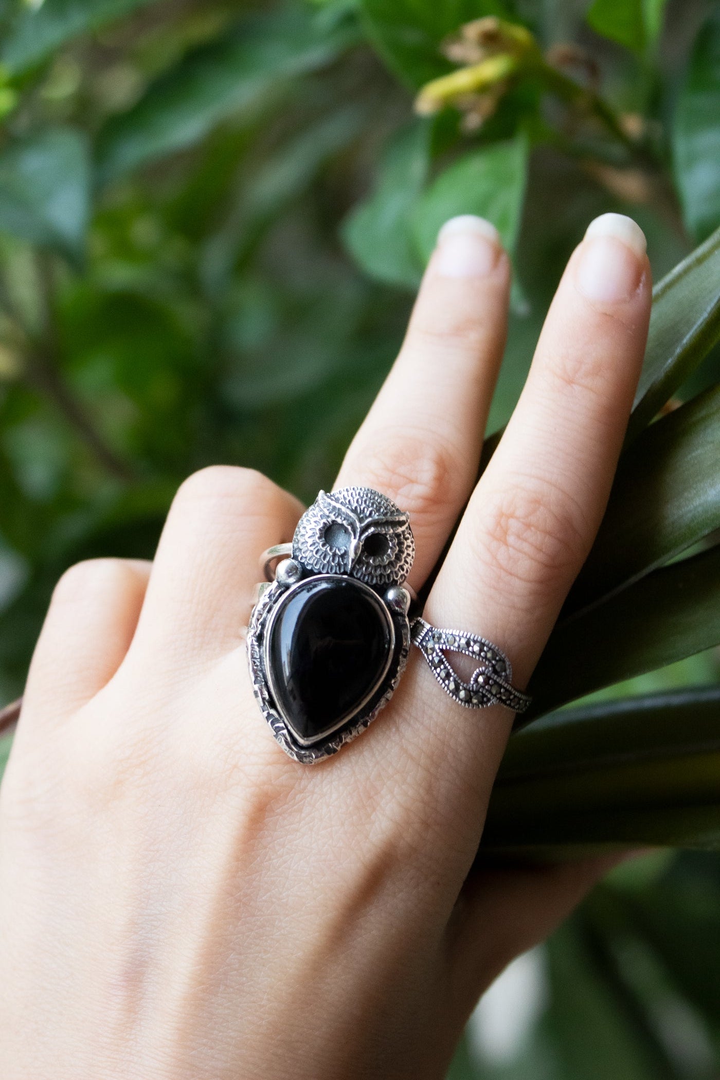 Bague Hibou Onyx Noir Argent Sterling 925 AR-6676