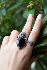 Black Onyx Owl Ring 925 Sterling Silver AR-6676