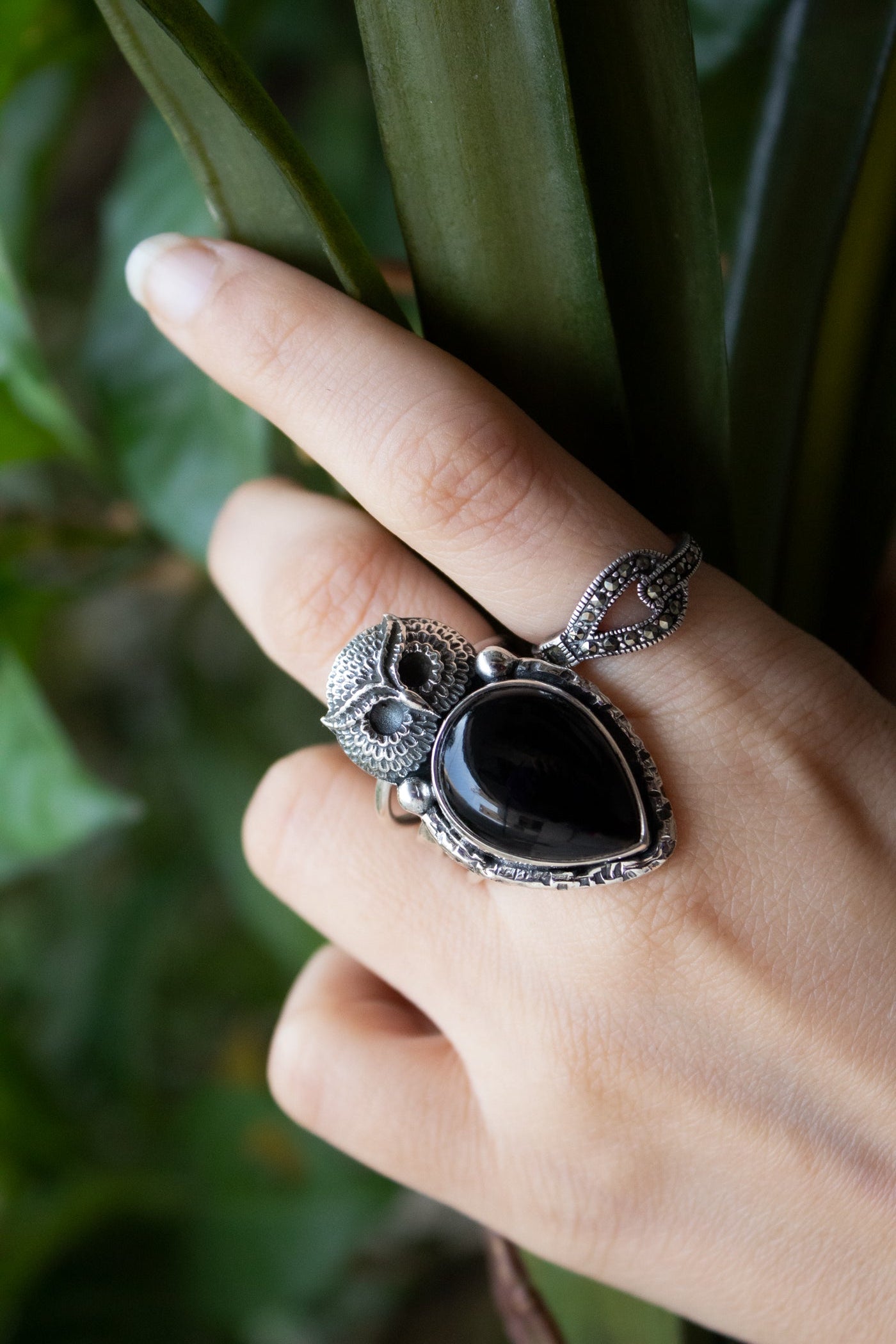 Black Onyx Owl Ring 925 Sterling Silver AR-6676 – Its Ambra